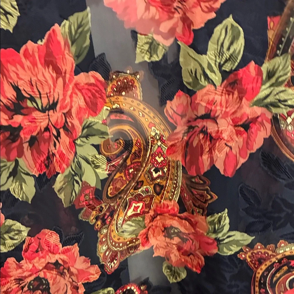 Vintage Victoria's Secret Red and Black Floral Kimono Robe-One size fits all
